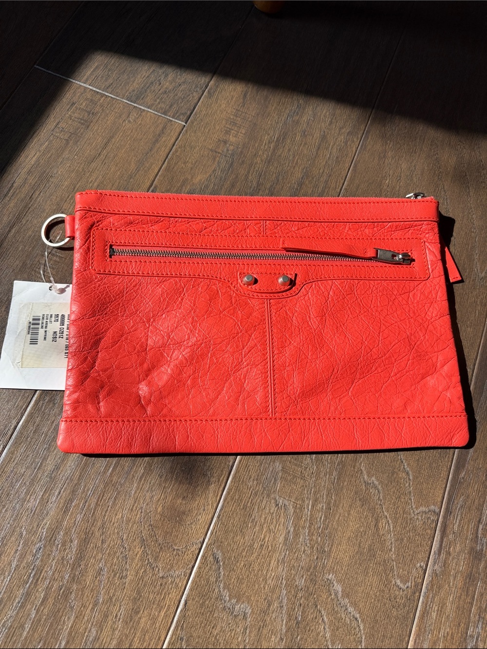 Balenciaga Coral Red Leather Zip Pouch Clutch - Picture 1 of 8
